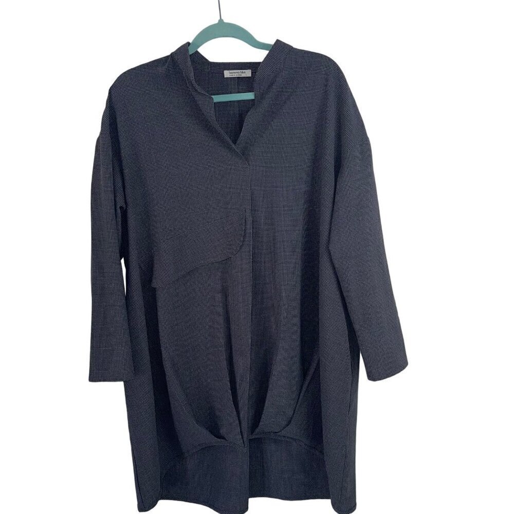 Banana Blue Womens Top Size Large Gray Lagenlook Tunic Plaid Long Sleeve